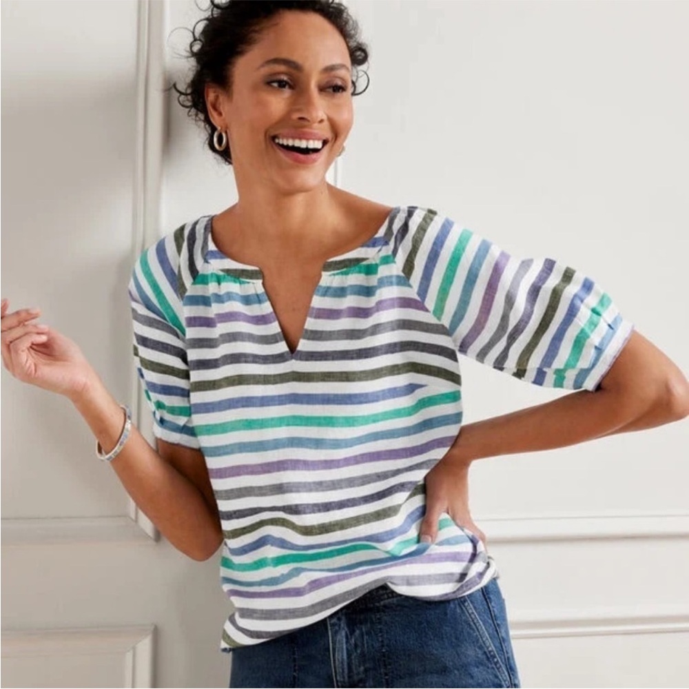 NWT Talbots Rockport Striped 100% Linen Popover Blouse Size 1X $108